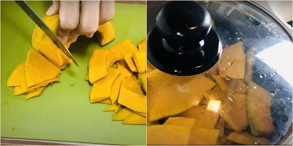 Hấp hoặc luộc bí đỏ cho chín mềm làm súp bí đỏ sữa tươi