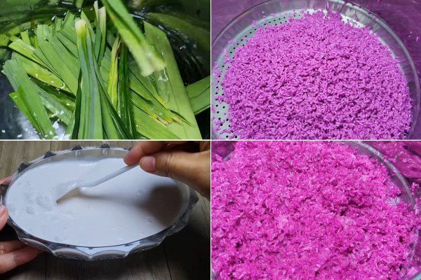 Hấp xôi lá cẩm với xửng hấp truyền thống