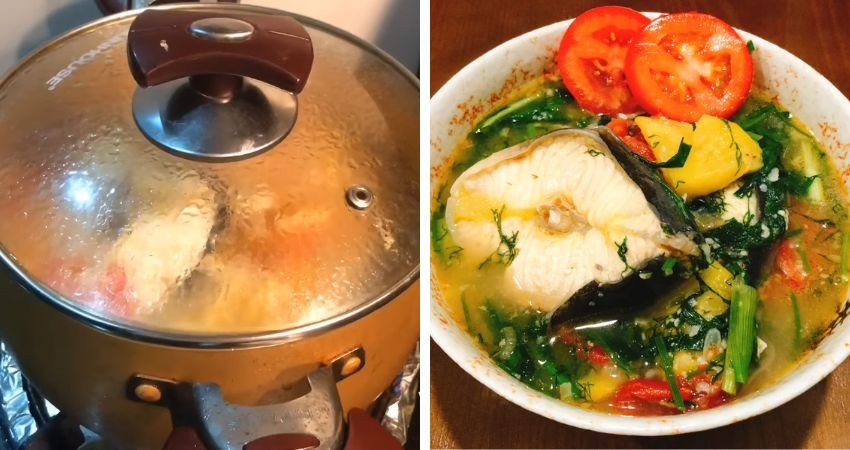 Hoàn thành món canh chua cá tầm