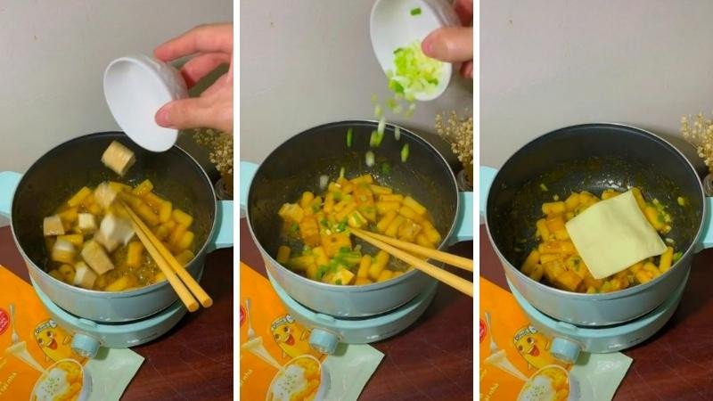 Hoàn thành món tokbokki phô mai