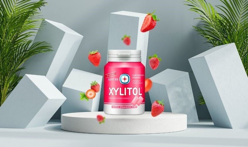 Kẹo singum Lotte Xylitol hương bạc hà, dâu hũ 58g ít calo