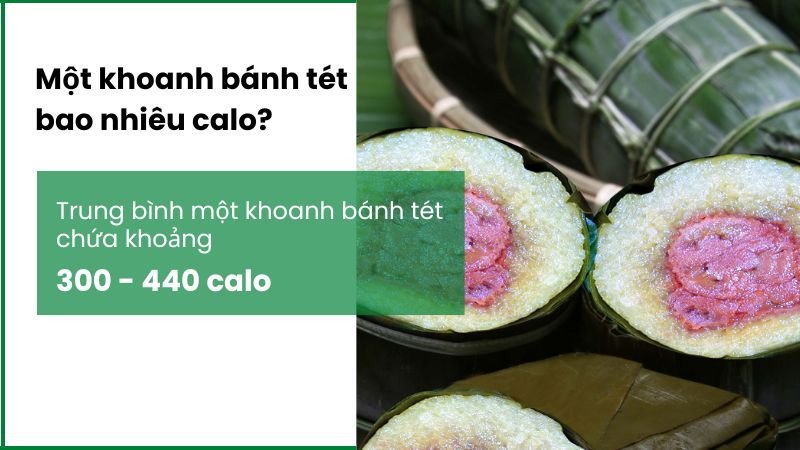 Khoanh bánh tét cắt lát, cho thấy cấu trúc gạo nếp và nhân đậu xanh thịt mỡ, chứa nhiều calo