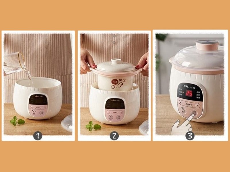 khởi động nồi nấu chậm để chưng yến