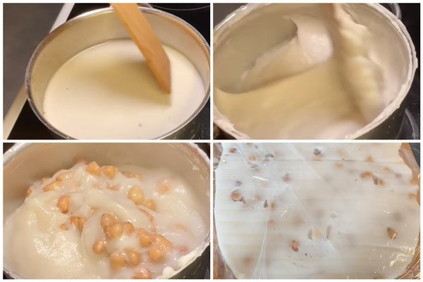 Khuấy bột làm bánh đúc lạc liên tục để tránh dính nồi