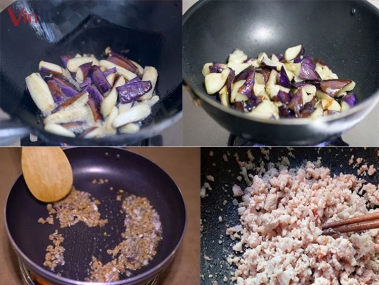 Kỹ thuật xào cà tím và thịt ba chỉ riêng để giữ màu và hương vị