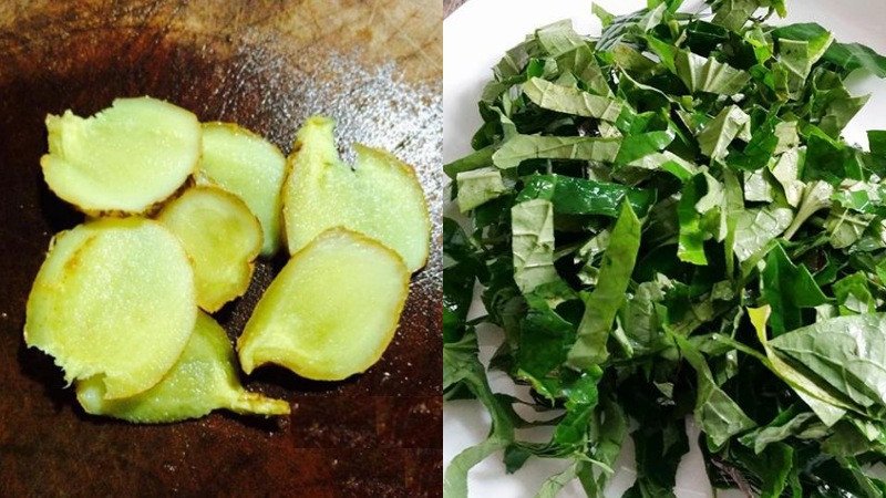 Lá lốt và gừng tươi được sơ chế sẵn sàng cho món canh