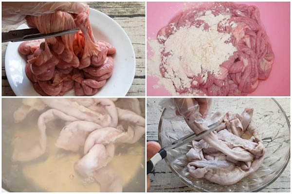 Làm sạch lòng non trước khi xào dưa