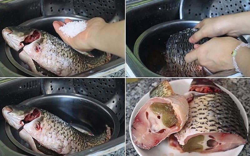 Làm sạch và phi lê cá trắm chuẩn bị cho món lẩu cá trắm măng chua