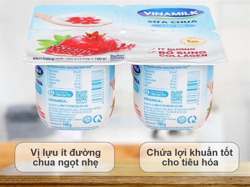 Lốc 4 hộp sữa chua Vinamilk lựu đỏ ít đường 100g