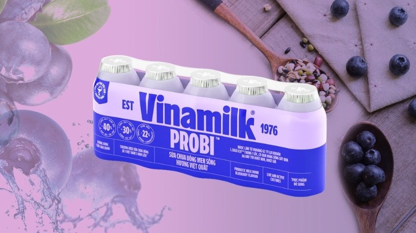 Lốc 5 chai sữa chua uống men sống Vinamilk Probi vị việt quất 65ml