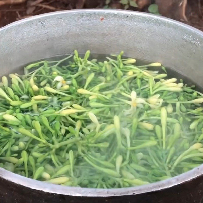 Luộc chín hoa đu đủ đực để loại bỏ độc tố và vị đắng