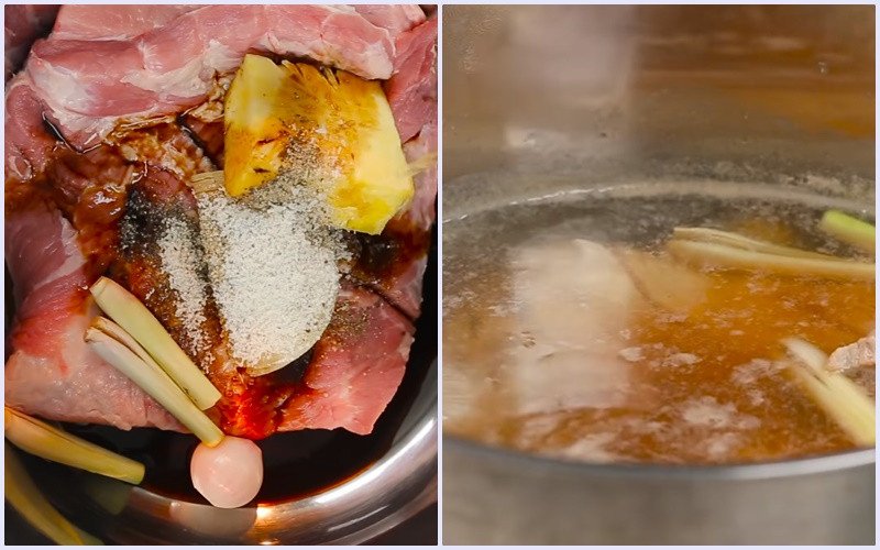 Luộc thịt ba chỉ để làm bánh tráng cuốn