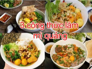 Mâm mì Quảng đa dạng với gà, tôm, thịt và các loại rau ăn kèm
