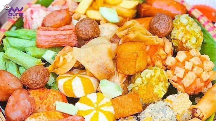 Mâm xiên hồ lô chiên và các loại viên chiên