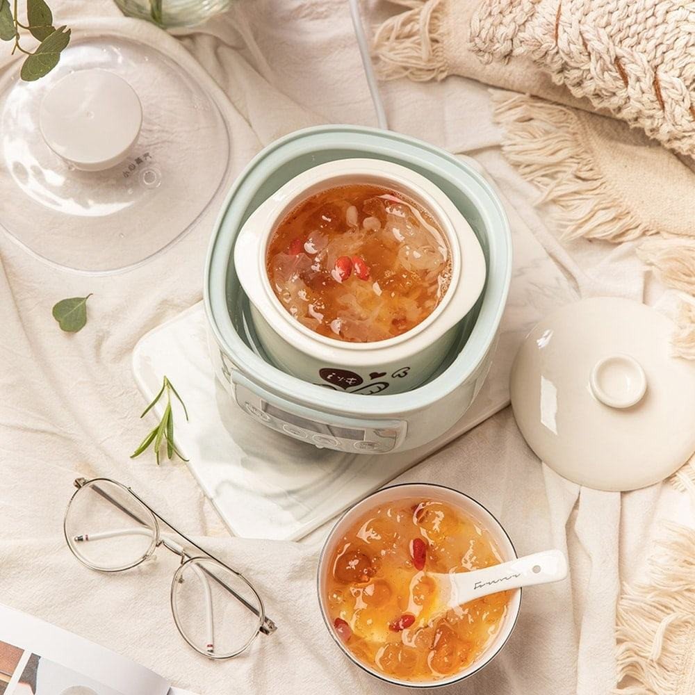 Màn hình hiển thị quá trình hẹn giờ và chế độ nấu đã hoàn tất của nồi Bear.