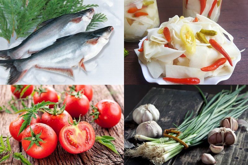 Măng chua và các nguyên liệu nấu canh cá hú