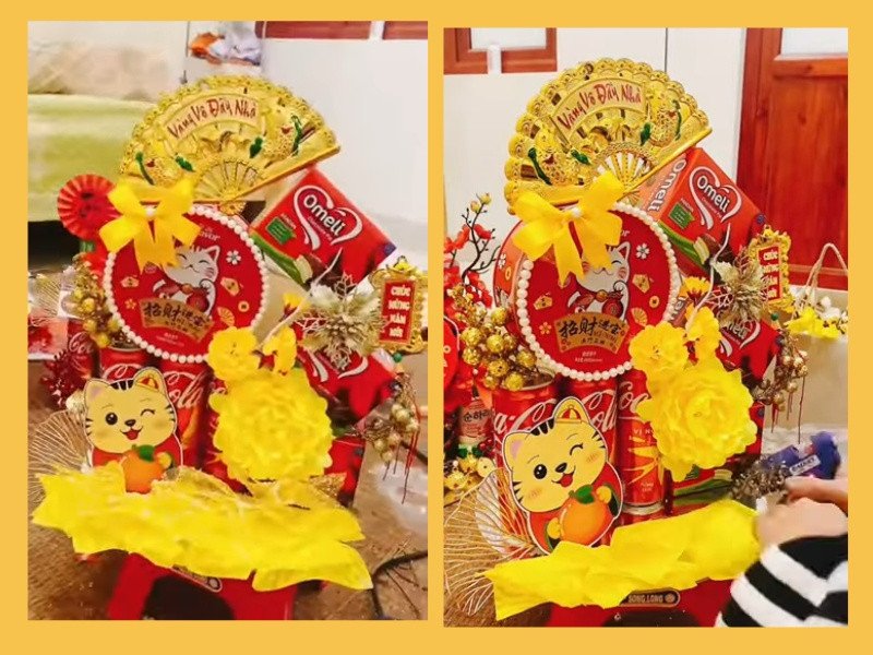 Mẫu tháp bánh kẹo và nước ngọt kết hợp hài hòa, dễ làm