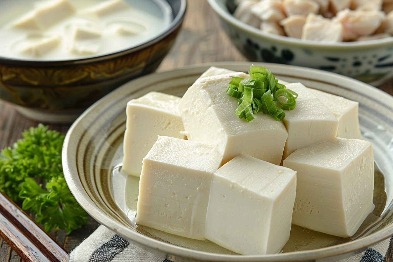 Miếng đậu phụ trắng mịn, biểu tượng cho chất lượng nguyên liệu làm món đậu nhồi thịt
