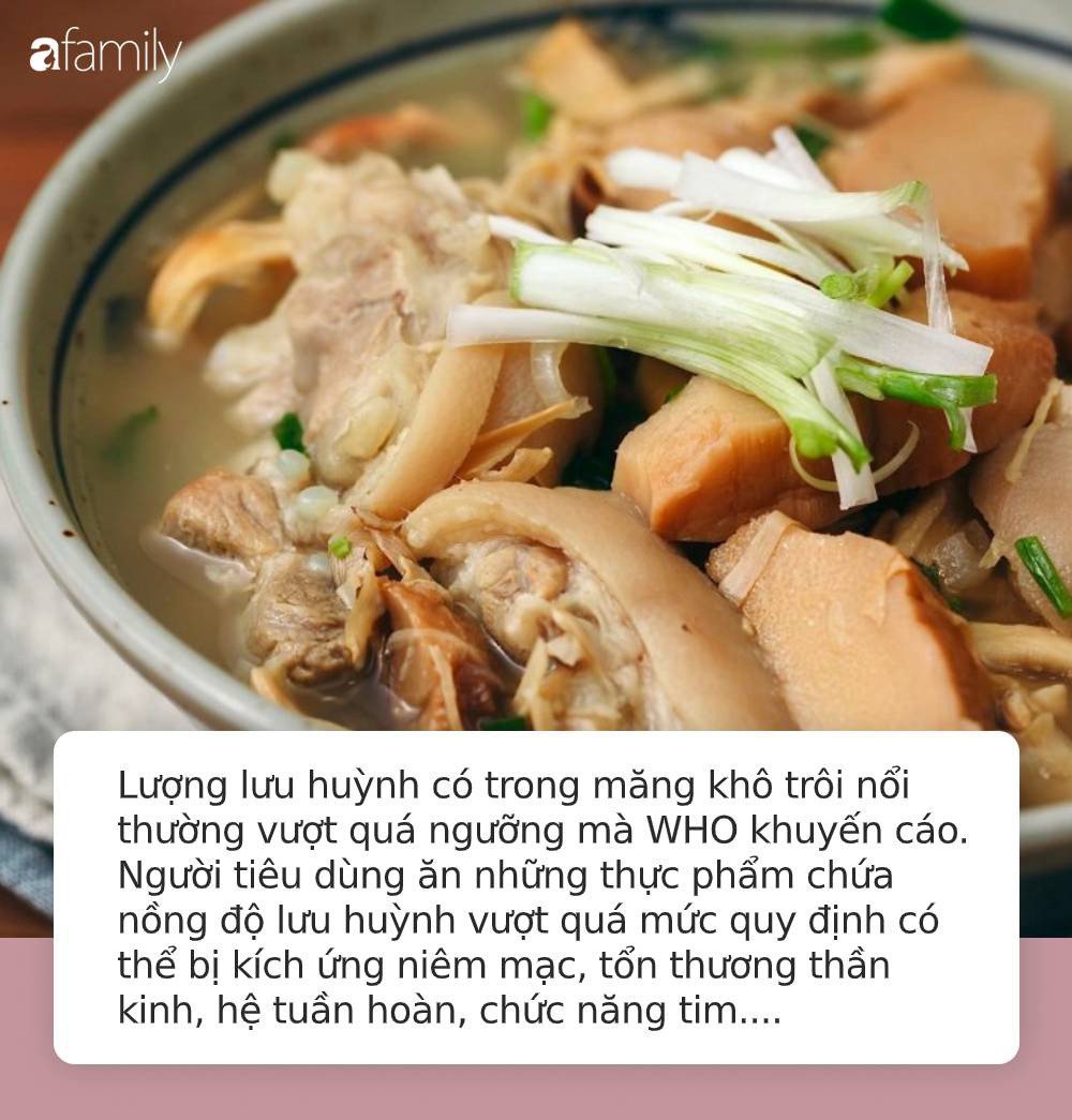 Mô tả nguy cơ sức khỏe từ măng khô tẩm lưu huỳnh và các chất phụ gia độc hại.