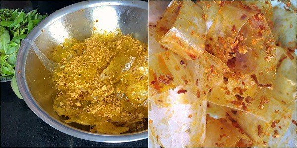 Món bánh tráng trộn sa tế cay ngon đã hoàn thành, sẵn sàng thưởng thức