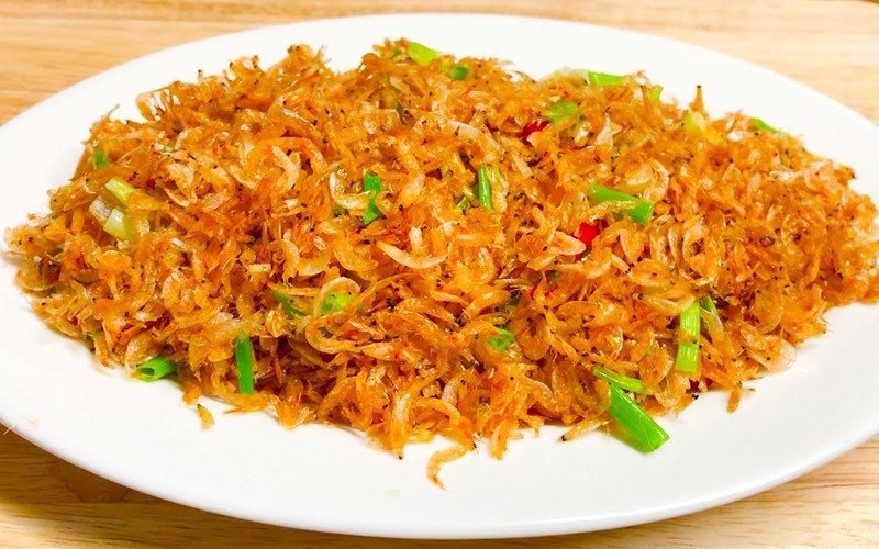 Món tép khô xào hoàn thành thơm ngon