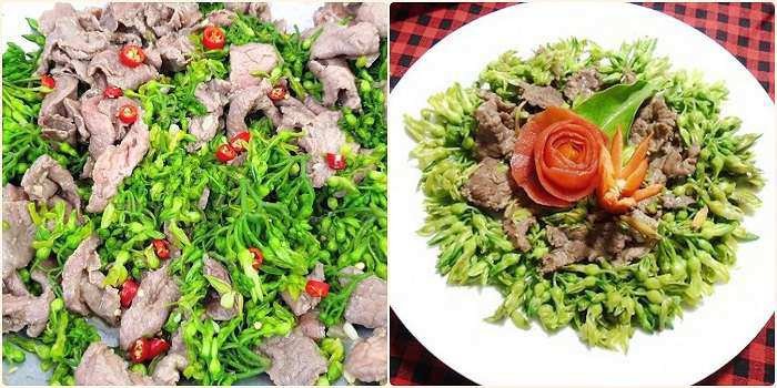 Món thịt bò xào hoa thiên lý thanh mát, tốt cho sức khỏe.