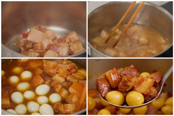 Món thịt kho trứng cút mềm, thấm vị nước dừa