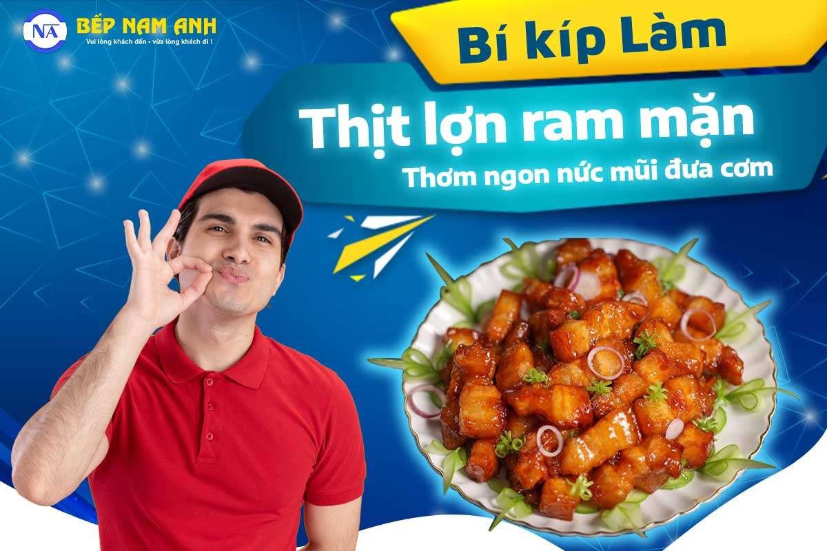 Cách Làm Thịt Ram Mặn Ngọt Chuẩn Vị, Đậm Đà Bữa Cơm Món thịt ram mặn ngọt hấp dẫn trên đĩa ăn kèm rau thơm