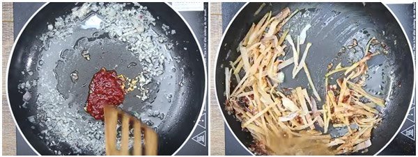 Mực khô xào sa tế trước khi cho rau củ