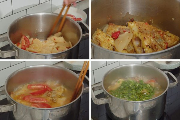 Nấu canh cá diêu hồng măng chua với bước xào măng và om cá