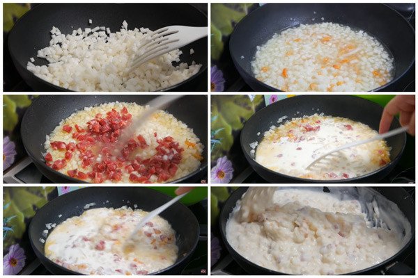 Nấu lần lượt các nguyên liệu làm bánh củ cải