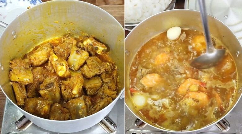 Nấu nước dùng món mì Quảng sườn