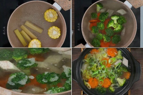 Nấu nước lẩu nấm chay thập cẩm sôi sục