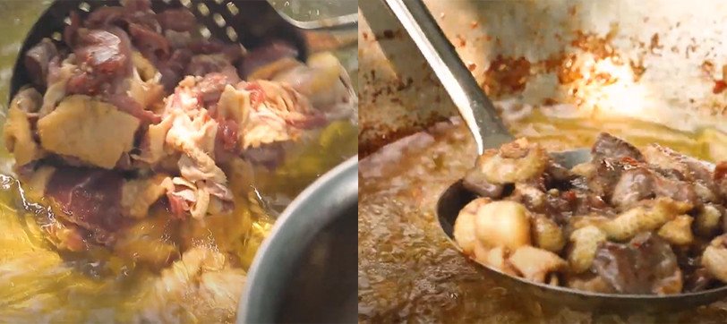 Ngan và tỏi đang cháy trên chảo nóng