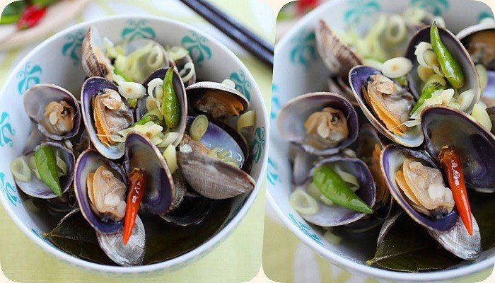 Nghêu hấp Thái không me với nước cốt chanh