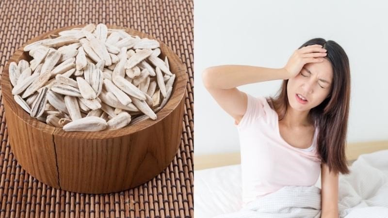 Người đang xoa đầu, tượng trưng cho khả năng gây đau đầu nhẹ khi tiêu thụ quá nhiều hạt hướng dương
