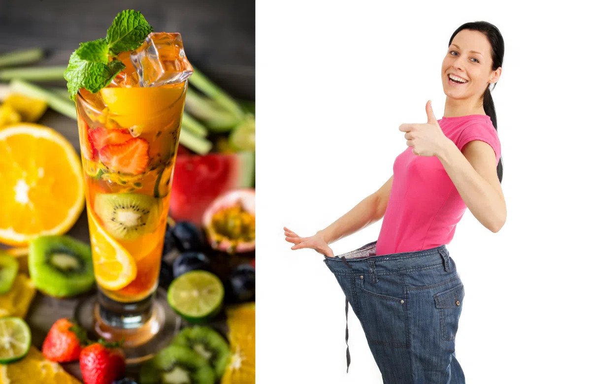 Người phụ nữ thưởng thức trà trái cây hỗ trợ giảm cân