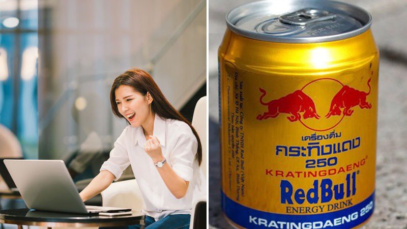 Người trẻ uống nước tăng lực bò húc để tăng cường năng lượng và tỉnh táo