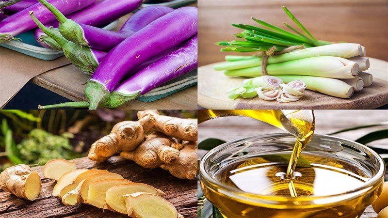 Nguyên liệu cà tím xào sả chay