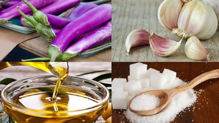 Nguyên liệu cà tím xào tỏi chay