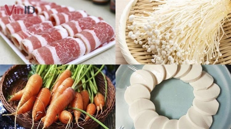 Nguyên liệu canh nấm kim châm thịt bò