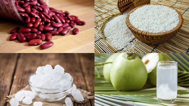 Nguyên liệu chè đậu đỏ với nếp