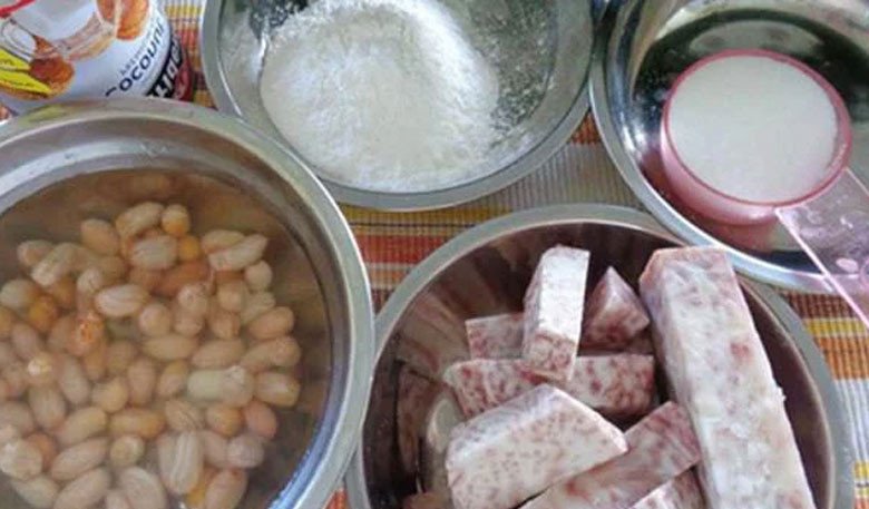 Nguyên liệu chè đậu trắng nếp khoai môn