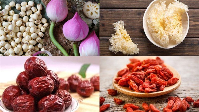 Nguyên liệu chè nấm tuyết hạt sen tươi ngon