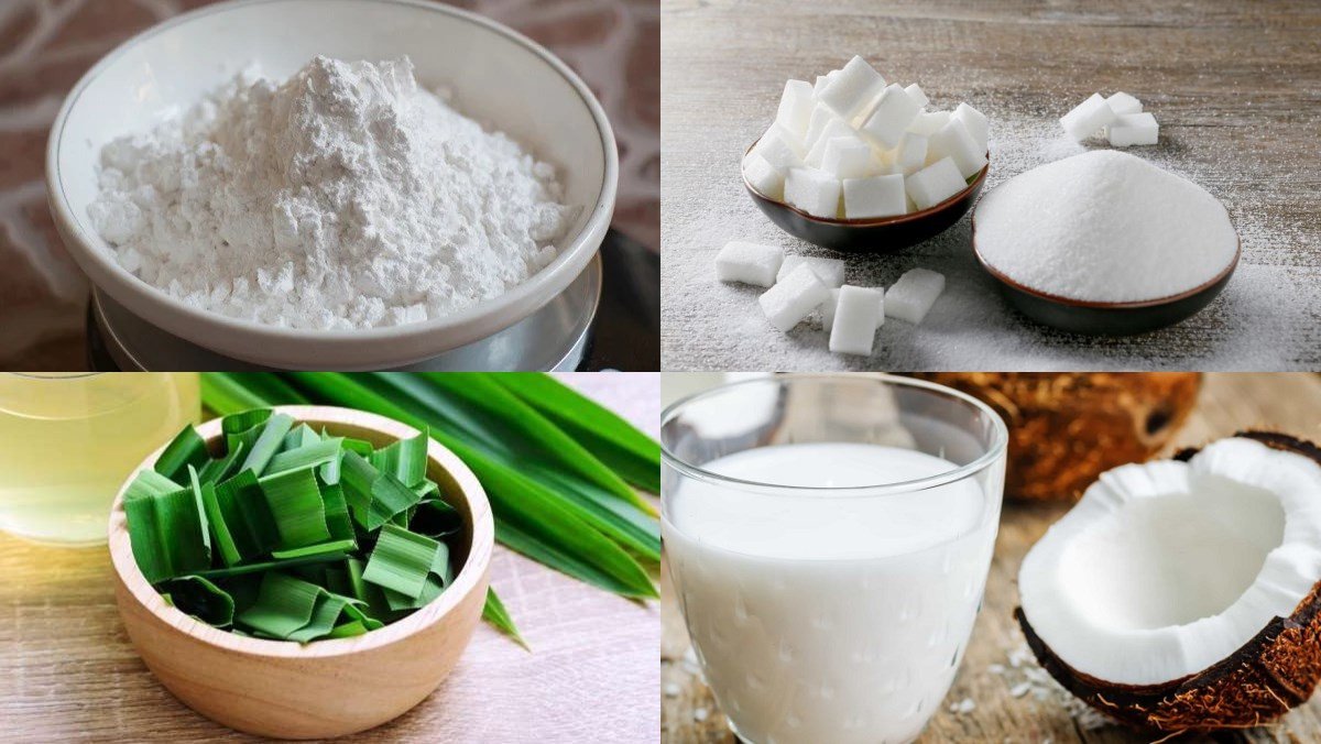Nguyên liệu chính cho bánh phục linh lá dứa tại nhà