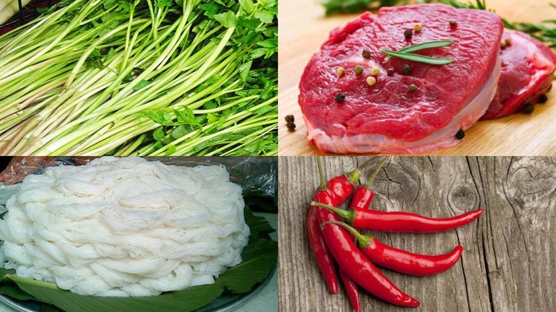Nguyên liệu chính cho món bún xào rau cần thịt bò