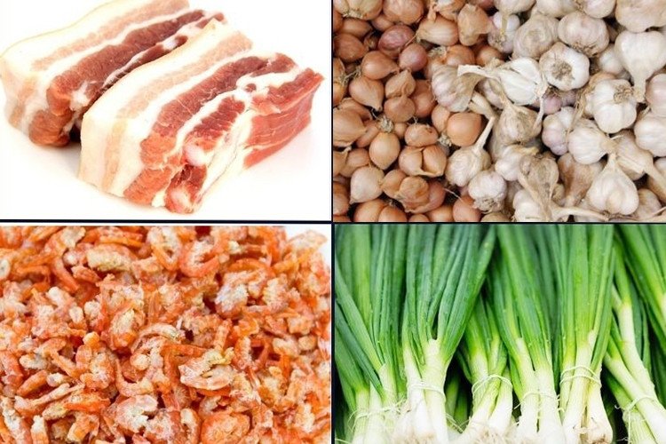Nguyên liệu chính cho món kho quẹt tôm khô thịt ba chỉ thơm ngon