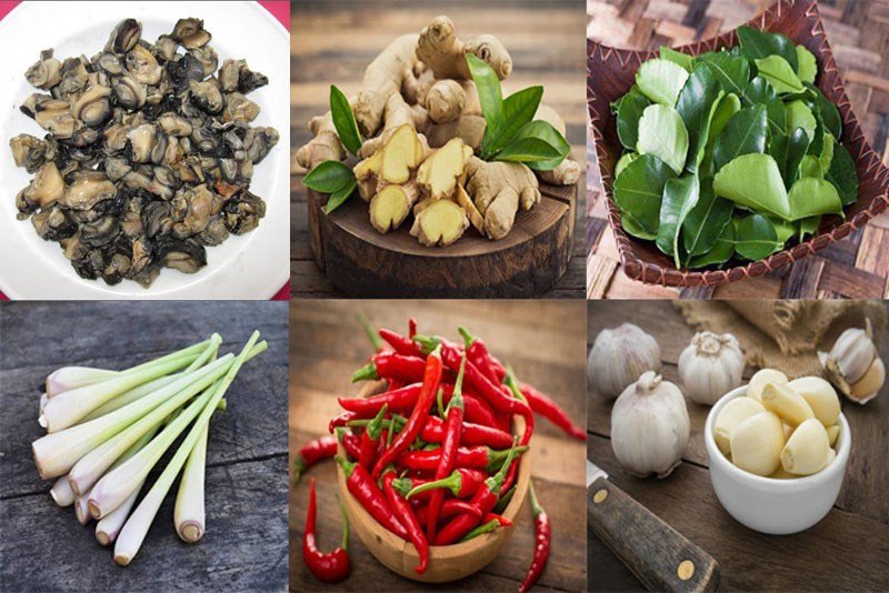 Nguyên liệu chính chuẩn bị cho món ốc xào sả ớt đậm đà