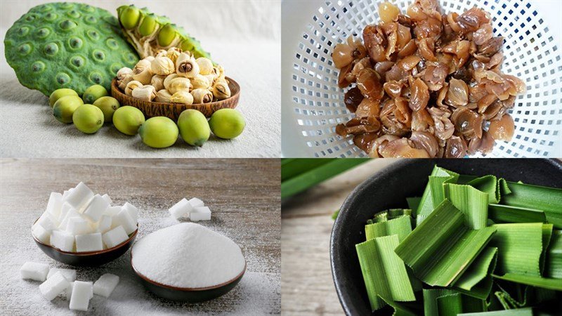 Nguyên liệu chính gồm hạt sen, nhãn nhục và đường phèn để nấu chè
