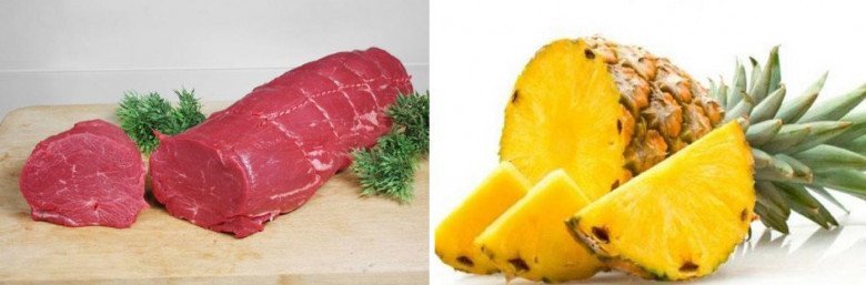 Nguyên liệu chính gồm thịt bò, dứa và cà chua cho món bò xào.